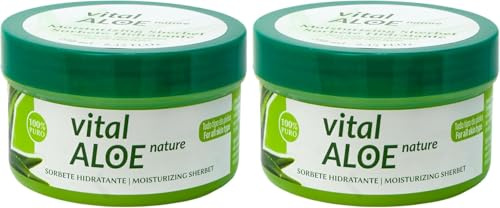Sorbete Hidratante Aloe Vera 100% Puro 2x250 ml | Textura Gel Ligera con Aloe Vera Puro Ecológico | Crema Corporal y Facial After Sun, Post Depilación y Quemaduras | Ideal para Todo Tipo de Pieles