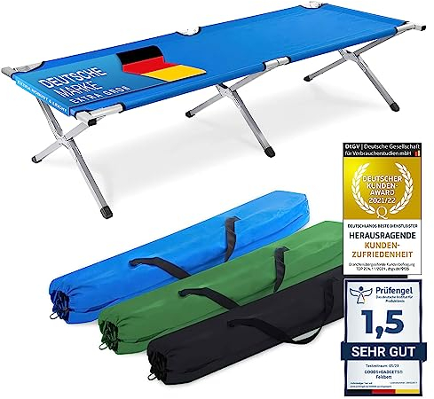 Faltbares Army Feldbett aus Aluminium - klappbares Campingbett & Gästebett (Blau)