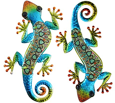 HONGLAND - Scultura in vetro da appendere a forma di geco, in metallo, ideale per interni ed esterni, per recinzioni da parete (Symphony)