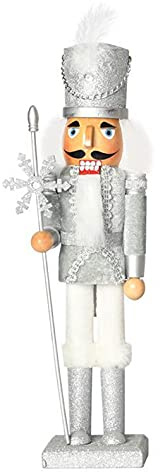 Shunfaji Européenne créative 38CM Artisanat en Bois, Casse Noisette Noel, Ornement de Casse-Noisette, Cadeaux de noël (Argent)