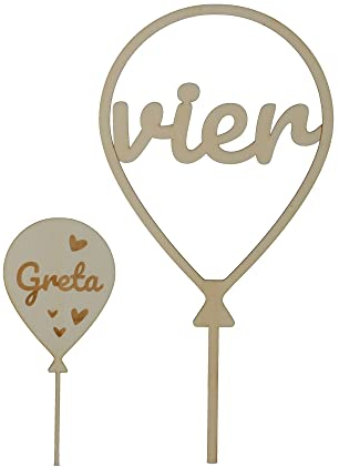 Goodtimes Cake Topper Ballon Herz Set Vier und individueller Name Holz