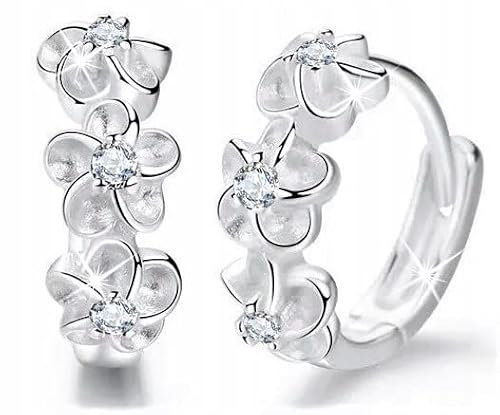 MENNICA BYDGOSKA Örhängen Bågar med blommor Silver 925 med diamantzirkoner för flickor Tonåring Engelsk lås Nickelfri för födelsedagspresent Rhodiumpläterad