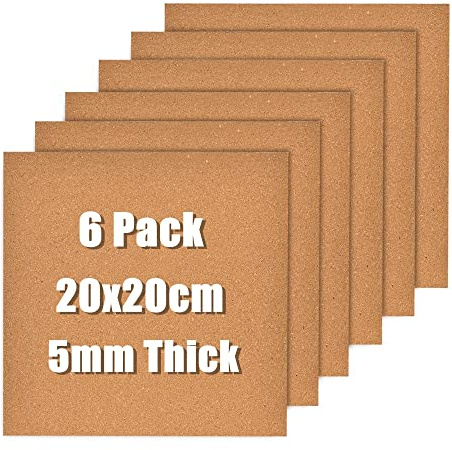Okydoky Self-Adhesive Cork Borad, 5mm Thick Cork Boards for Walls,Bulletin Board for Office, Home, School (5mm Thick, 20x20cm-6P)