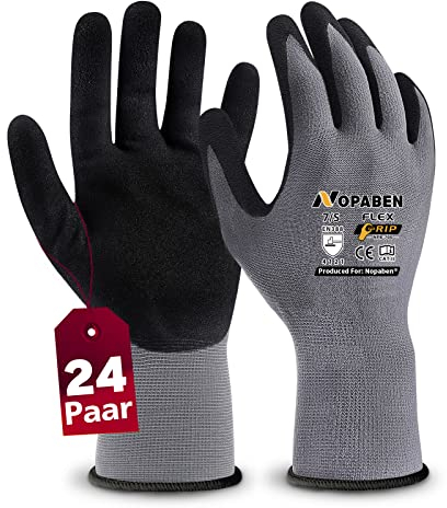 24Paar Arbeitshandschuhe mit grip herren, mit Rutschfeste Nitril-Beschichtung Mechaniker Handschuhe, Montagehandschuhe mit optimaler Griffigkeit & feinem Tastgefühl, gartenhandschuhe damen, Größe 7/S
