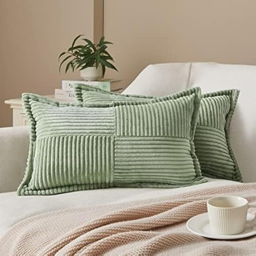 Topfinel 2er Set Kissenbezug 30x50 grün Kordsamt Muster Kissenbezüge Kissenhülle für Dekokissen Sofakissen Nackenkissen Kopfkissen Couchkissen Dekokissen Deko Schlafzimmer Wohnzimmer