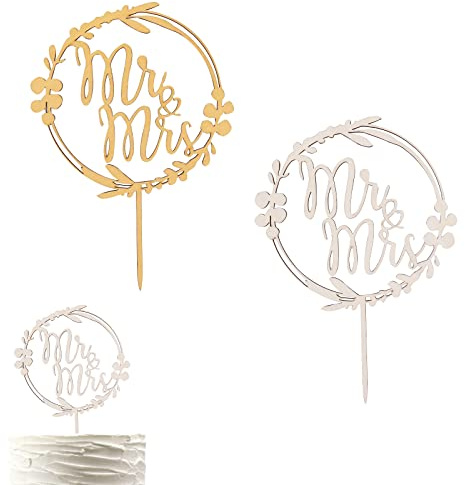Catelves 2 Stück Holz Cake Topper Hochzeit, Hochzeitstorte Deko, Tortendeko Hochzeit, Tortenstecker Hochzeite für Jubiläum Verlobung Antrag, Mr & Mrs Deko Hochzeittorte Holz Kuchen Topper