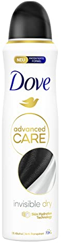 Dove Advanced Care Anti Transpirant Deo-Spray Invisible Dry hinterlässt keine sichtbaren weißen Flecken auf der Kleidung mit Skin Hydration Technology 150 ml