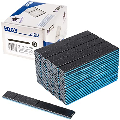 Stix 100 Bandes de Masses d'Équilibrage Adhésives Edgy Slim Black (4x5g + 4x10g) – pour Jantes Aluminium Noires