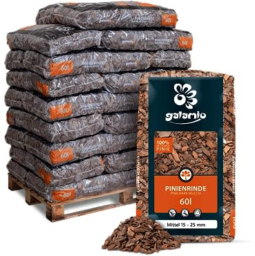 GALAMIO Pinienrinde Mittel 15-25mm 60l x 26 Sack 1.560l 1 Palette Pinienmulch Pinienerde Rindenmulch Pinienborke Pinie Mulch Bark Rinde Für Pflanzen Garten Terrarium Dekorativer Bodenbelag