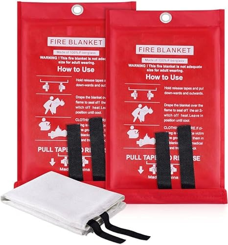 2 Pz in fibra di vetro coperte ignifughe, 1 x 1m, strumenti quadrati di soppressione del fuoco, kit di sopravvivenza di emergenza, durevole per sicurezza accidentale della cucina domestica