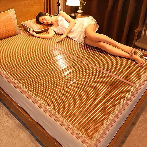 MMleYN Bamboo Cooling Mattress, Summer Sleeping Mat, 190/195/200/220cm Foldable Bamboo Bed Mat,Breathable Rattan Mat,for Home Dormitory Double Single Bed-Double-Sided Use (Size : L195xW150cm/L77xW59)