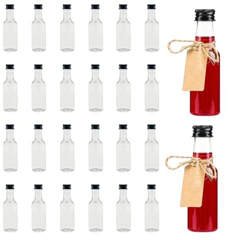 MytaYt 24 Stück Likörflaschen 50ml Kleine Schnapsflaschen mit 2 Trichter und 24 Anhängern Mini Fläschchen Leere Kleine Schnapsflaschen für Hochzeiten Party Kunst