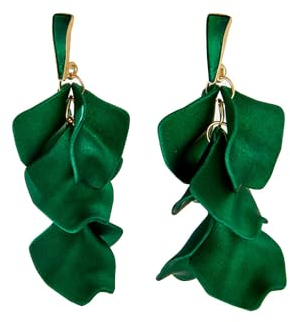 TOFBS Ohrringe Damen Rose Blumen Lange Hängend Quasten Ohrstecker Elegant Tropfen Statement Rosenblüten Silber 925 Ohrringe Hochzeit Brautjungfer Schmuck für Frauen Mädchen Grün