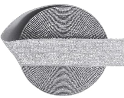 ZacLAy 3/4 20mm Spandex-Bänder mit silberfarbenem Glitzer über Gummibändern, Silber-Grau, 20mm, 10 Yard