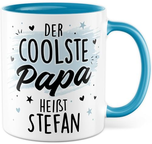 Papa Tasse mit Spruch personalisiert eigener Name - Geschenk Der coolste Papa heißt personalisierbar - Kaffeetasse 330ml aus Keramik - bester Vater Vatertag Eltern Kinder Familie (Papa)