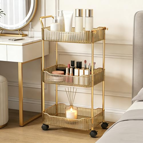 Gold Beauty Trolley on Wheels Acrylic Storage Cart for Bathroom Salon