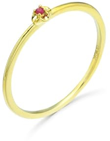 Skcess Goldring Damen 585 Echtgold 14K Partner Ringe Rot Rubin Runden, Verlobungsring Damen Dünner Einfacher Blumen-Solitär-Rubin Ring Damen Größe 57 (18.1)