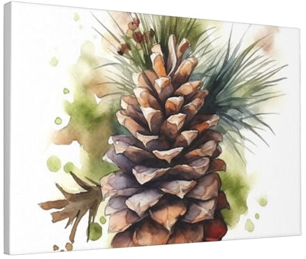 GFLFMXZW Aquarell Tannenzapfen Wandkunst Leinwand Gemälde Fotodrucke Moderne Wanddekoration Bild Poster Ästhetisches Kunstwerk gerahmt fertig zum Aufhängen für Wohnzimmer, Schlafzimmer, Büro, 30,5 x
