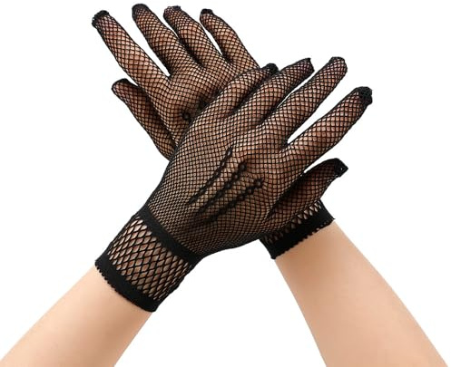 TMTGTS Guantes cortos de encaje para mujer, 1 par de guantes de encaje, guantes de red, guantes de verano, protección solar, para bodas, fiestas y fiestas de té, bailes de graduación, accesorios de