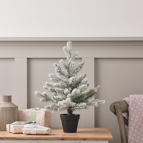 Lights4fun 45cm Tischbaum Tannenbaum im Topf Mini Weihnachtsbaum künstlich Kleiner Weihnachtsbaum mit Kunstschnee