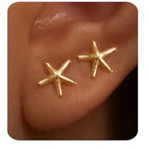 MUMREUES Boucles d'oreilles femme tendance en or plaqué forme étoile de mer délicates légères simples coquillages pour l'été et la plage Hypoallergéniques Idées cadeaux pour elle
