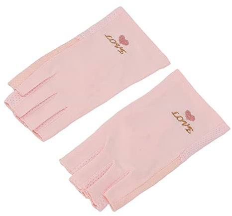 Domary Manicure Gloves UV Protection Stretchy Breathable Fingerless Fiber Cotton Nail Lamp Gloves for Home Salon (Pink)