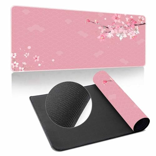 Hearda Mouse Mat, Multi-Color Sakura Gaming Mouse Pad, Large Mouse Mat, Mousepad with Stitched Edges, Non-Slip Rubber Base Mouse Pads for Office & Home (1000x500x3mm,Dark pink)
