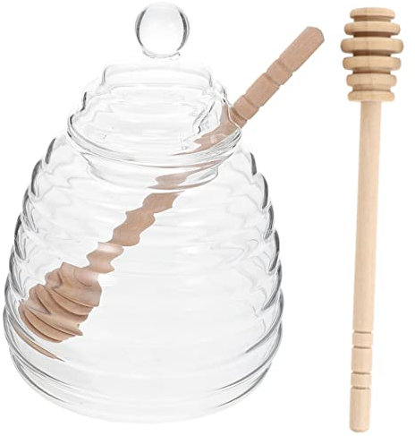 Cabilock Tarro Miel Vidrio Con Tapa y Varilla Recipiente Almacenamiento Transparente Práctico y Compacto Para Cocina y Miel Frasco Grande Varillas Mezcla