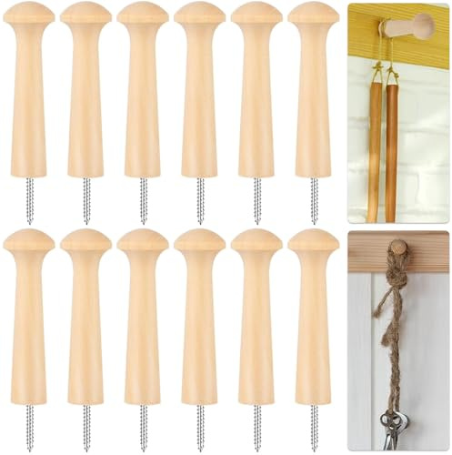 KUIZHEN 12pcs Wooden Shaker Peg Screw-on Wood Shaker Pegs | 2.9in Solid Unfinished Wood Shaker Racks Hooks for Hanging Bags Coat Hat Towel