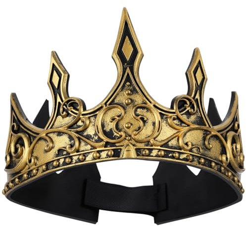 Housoutil Mittelalter Herren Krone König, größenverstellbar krone herren, Gold königskrone für Faschingskostüme, Karneval und Mottoparty