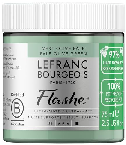 Lefranc Bourgeois 301980 Flashe Bio-Based Acryl- und Vinylfarbe Pale Olive Grün, 75 ml – Umweltfreundlich, Matt, Lichtecht, Wasserfest, Deckend