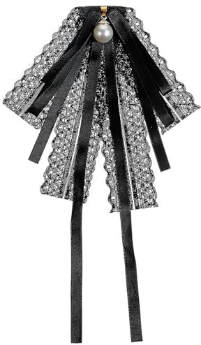 Yuanchu Schwarz Spitze Fliege Brosche, Schleifenbrosche mit Strass Elegante Perle Bogen Brosche Pin Frauen Schleife Spitze Band Broschen Graduation Fliege Revers Brosche Pin für Damen Krawatte Hemd