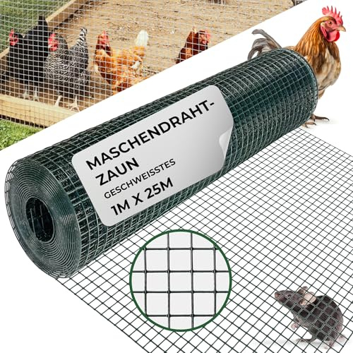 STREND PRO Maschendrahtzaun | Geschweißt - PVC | 1m x 25m | 1,2 mm, 12x12mm | Kaninchendraht, Hasendraht, Volierendraht für Garten & Tierhaltung | Hasengitter, Hühnerzaun, Gartenzaun