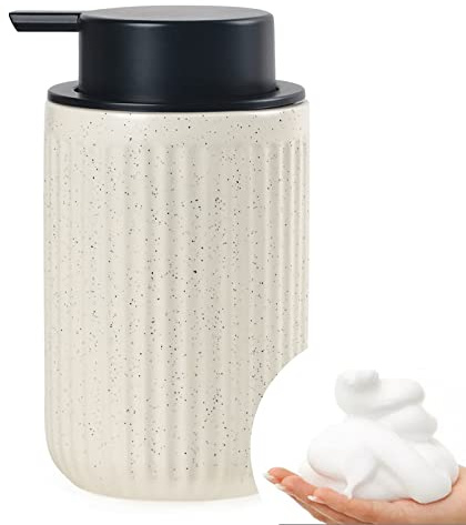 BosilunLife Foam Hand Soap Dispenser - Ceramic Foaming Soap Dispenser for Bathroom 12oz Refillable Liquid Lotion with Rust-Proof Foaming Pump for Countertop