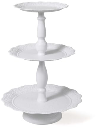 DiKasa Alzata a 3 Piani in Metallo Bianco, Porta Dolci e Frutta da Tavola con Design Elegante, Alzatina Decorativa Rotonda per Cucina Sala da Pranzo Eventi e Buffet