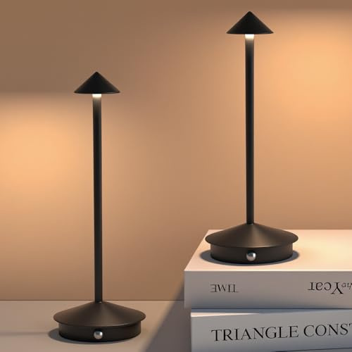 XIH 2 Pack LED Rechargeable Cordless Table Lamps,Portable Outdoor 5000mAh Battery Operated Table Light Touch Control 3 Color Dimmable for Patio/Cofee/Restaurant/Camping/Dining/Bedroom-Black
