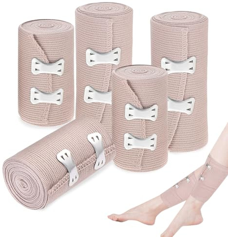 SneiDr 12 Piezas Vendas Elasticas Compresion 7,5x4,5m y 10x4,5m con Broche de Aluminio Vendaje Elástico Suave Transpirable Riutilizable para Lesiones de Muñeca Tobillo Rodilla y Uso Doméstico