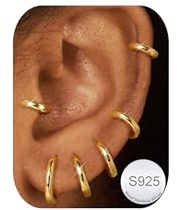FANCH Creolen Silber 925 für Damen Herren 14K Vergoldet Cubic Zirkonia Hypoallergene Huggie Kleine Creolen Ohrringe Knorpel Daith Helix Schläfer Ohrringe Set für Mehrere Piercings 6/7/8/9/10/12mm