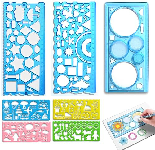 GHPKOTW 7 Piezas Juego De Reglas Escolar,Regla Geométrica Multifuncional,Escuadra Cartabon Y Transportador,Modèle, Reglas, Regla con División En Pulgadas Y Centímetros, Adecuada para Oficina, Escuela