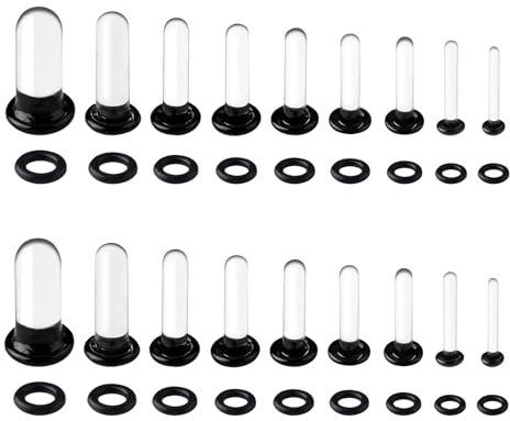 Chihutown 18 st öronproppar i glas, 14G-1G öronstretchkit, enkla utsvängda glaspluggar med O-ringar för öronexpandering, svarta mätare för öron, piercingsmycken för kvinnor, män, 14G-1G, Glas, Ingen