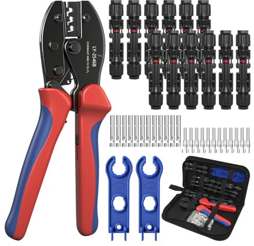 Dalephoric Pinza Crimpatrice Solare per 2,5/4/6 mm² Cavo PV, Pinza Capicorda MC4, con 12 Paia di Connettori Solari, 2 Chiavi Inglesi e 1 Pinza Connettori Fotovoltaico, per Cavi PV per Pannelli Solari