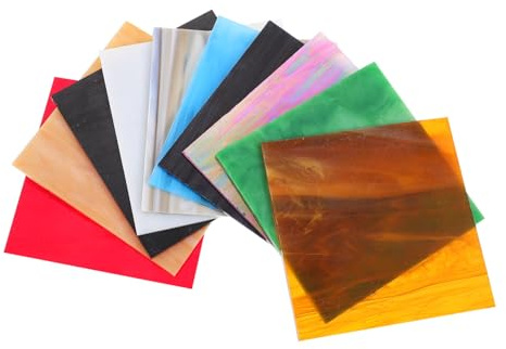 ARTSEWPLY Feuilles De Verre D'église Teinté Effet Vagues 10 Pcs 10x10 Cm Pour Bricolage Vitrail Créatif Décoration Artisanat