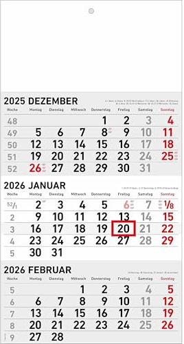 3-Monatskalender 1 Block - S - Mehrmonatskalender 2026