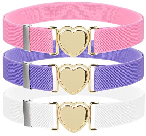 guduling 3 Stück Gürtel Mädchen 12 Jahre,Kindergürtel Mädchen,Elastischer Gürtel Kinder mit Herzförmiger Metallschnalle,Verstellbarer Taillengürtel für Kleider Jeans Hose Uniform Pullover