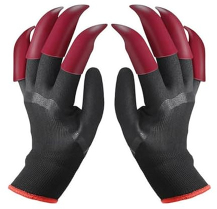 Alide A Pair Garden Gloves with Claws Waterproof Gardening Gloves for Digging Planting Farm with 8 Claws Best Choice for Garden（Black Red）