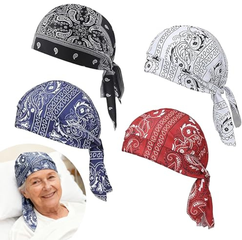 Bandana Head Scarf for Men Women – 4 Pack Soft Breathable Headwear Chemo Caps – Adjustable Paisley Skull Cap for Outdoor Sports – Cooling Sweat Wicking Helmet Liner Turban to avoid awkward situations