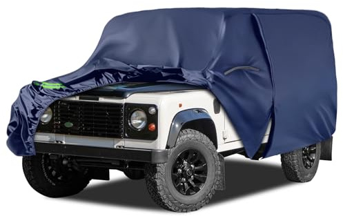 wasserdichte Autoabdeckung für Land Rover Defender 110 1990-2016, Blau | Allwetter Vollgarage Autoplane Auto Abdeckplane Winter Sommer Garage Outdoor Abdeckung mit Winddichten Bändern