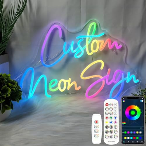 Custom Neon Signs, APP 16 RGB Color Changing Rainbow Personalized Dimmable Led Neon Lights Sign Customizable Wall Decor, Ideal Gift & Decoration for Wedding Birthday Party Bedroom Bar Shop Name Logo