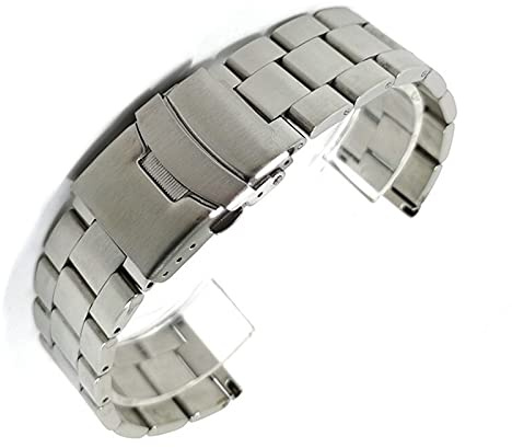 Klockarmband, 20 mm 22 mm solidt band av rostfritt stål Metall vikarmband Ersättningsarmband för män Klocktillbehör Armband (bandfärg: svart, bandbredd: 20 mm) (22 mm silver)