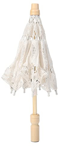 Spetsparaply, handgjort bröllopsparasoll i sidenbrud, fotografirekvisita med blombroderi, beige vit L Storleksalternativ (Small Size)